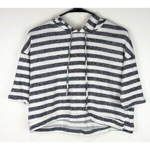 Paper Crane Cropped Boxy Striped Grey White Short Sleeve Top Blouse Casual Small
